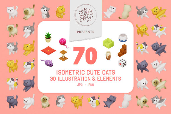 Discover the Charm of Isometric Cute Cats 3D Illustration Packs